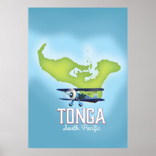 Tonga Map Flight Reiseplakat Poster