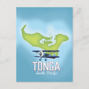 Tonga Map Flight Reiseplakat Postkarte