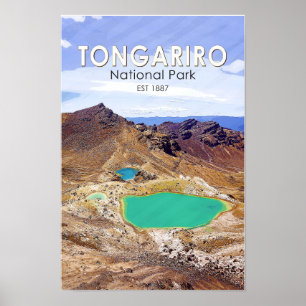 Tongariro Nationalpark Neuseeland Vintage Poster