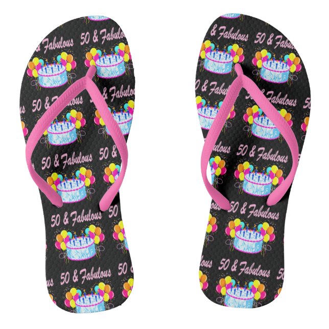 TONGS 50 FLOPS DE GÂTEAU D'ANNIVERSAIRE ROSE FABULEUX (Semelle)