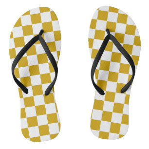 Tongs à damiers moutarde jaune et blanc