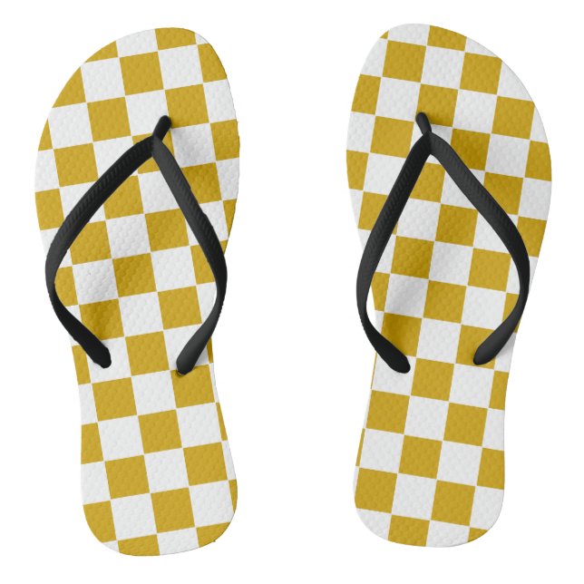 Tongs à damiers moutarde jaune et blanc (Semelle)
