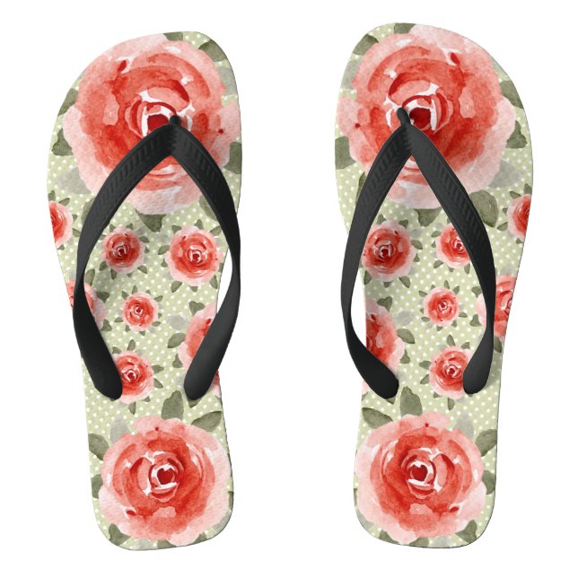 Tongs à fleurs avec des roses rouges sur fond blan (Semelle)