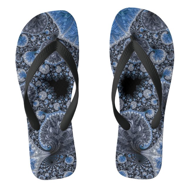 Tongs Abstrait bleu et noir complexe fractal (Semelle)