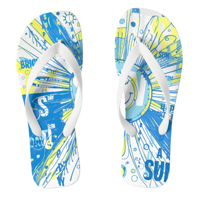 Tongs Abstrait Happy Whimsical Sun Word Art (Semelle)