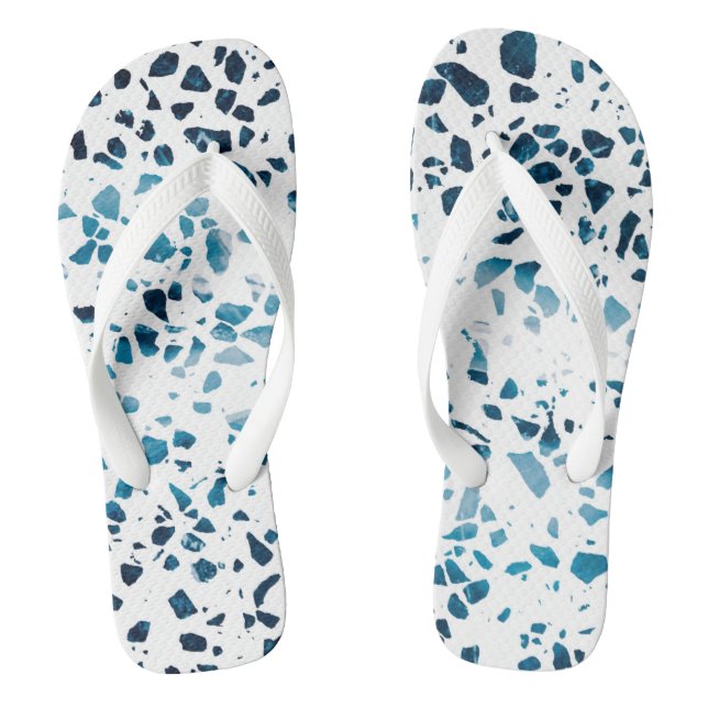 Tongs Abstrait Terrazzo Mosaic Marine et Motif bleu clai (Semelle)