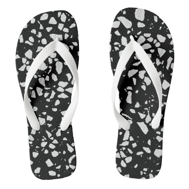 Tongs Abstrait Terrazzo Mosaic Motif noir et blanc (Semelle)