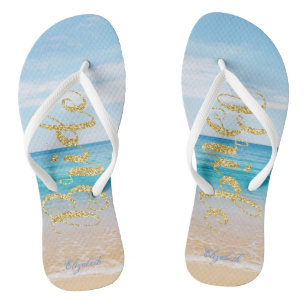 Tongs Adorable Beach Gold Parties scintillant mariée -Pe