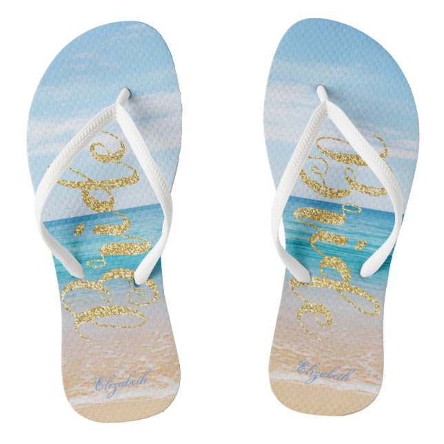 Tongs Adorable Beach Gold Parties scintillant mariée -Pe (Semelle)