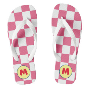 Tongs Adorable initiale l À carreaux rose et blanc