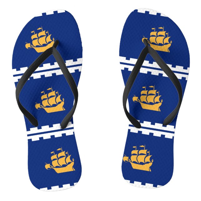 Tongs Adult Slim Straps with Flag of Quebec City (Semelle)