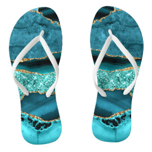 Tongs Agate Turquoise Blue Gold Parties scintillant Marb