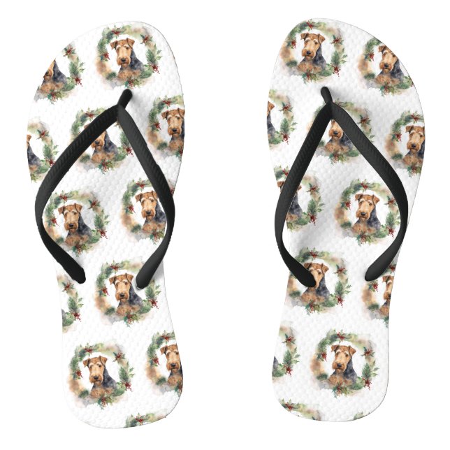 Tongs Airedale Christmas Wreath Festive Pup (Semelle)