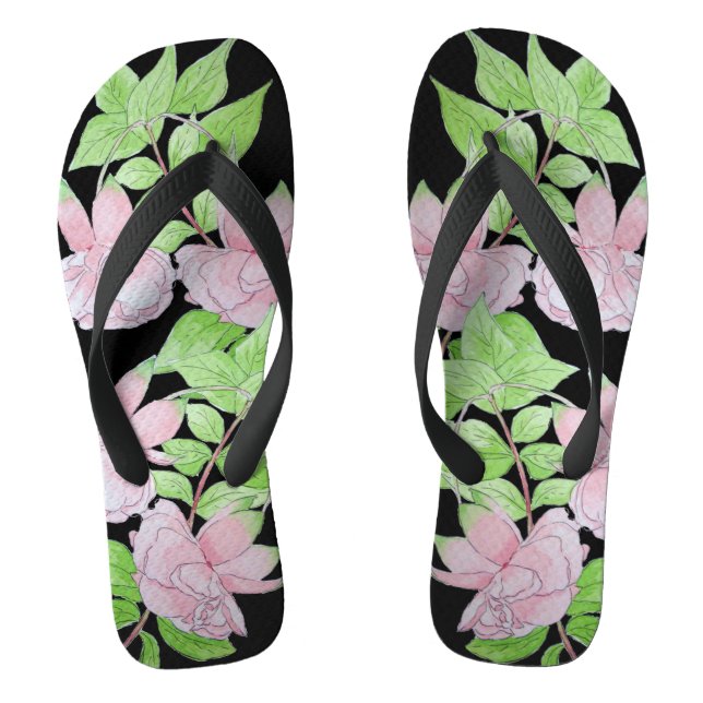 Tongs amas de jolies fleurs roses et feuilles florales (Semelle)