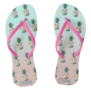 Tongs Ananas avec fleurs tropicales