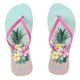Tongs Ananas avec fleurs tropicales