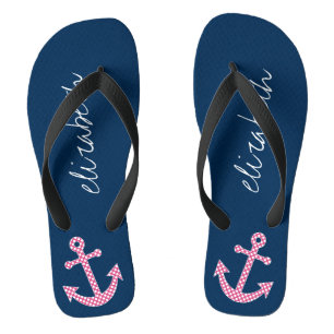 Tongs Ancre à points polka roses mignons avec Navy Nom 