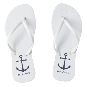 Tongs Ancre bleue marine et nom personnalisé