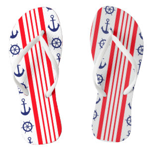 Tongs Ancres nautiques rouges et bleues et barre de navi