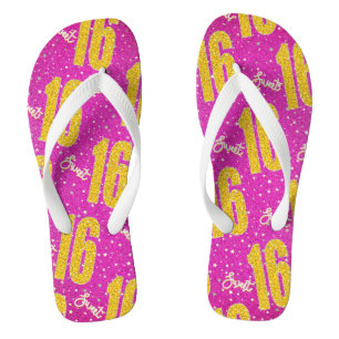 Tongs Anniversaire seize ans   Parties scintillant rose 