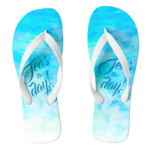 Tongs Aqua Blue Gradient Simple Monogramme Nom Flip Flop
