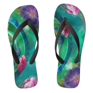 Tongs Aqua Floral Jardin sous-marin Abstrait