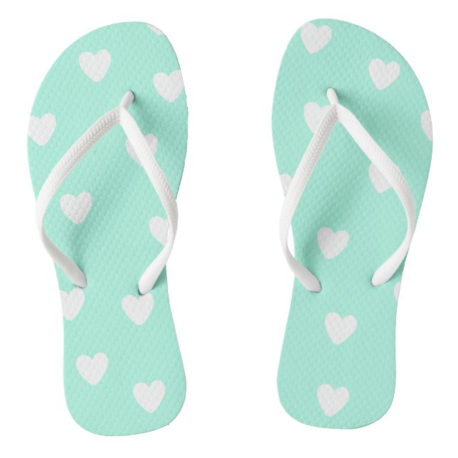 Tongs Aqua Mint avec un Motif de Coeurs Blancs mignons (Semelle)