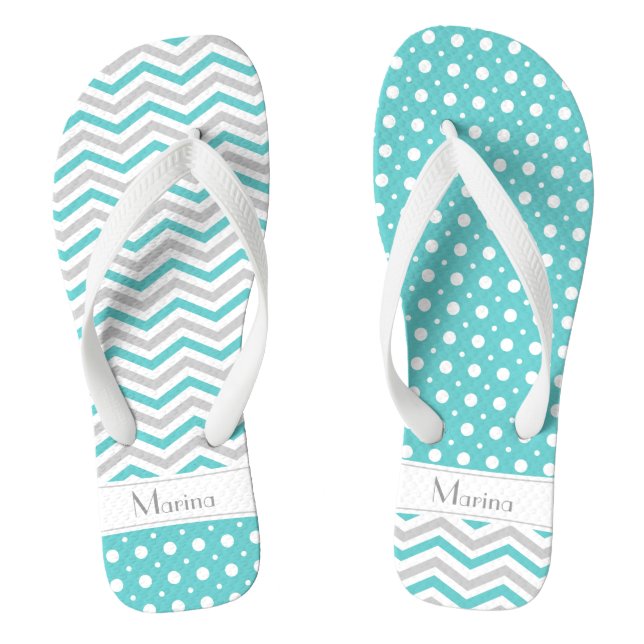 Tongs Aqua moderne, gris, chevron blanc & poka point (Semelle)