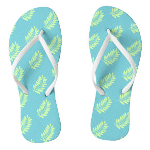 Tongs Aqua Palm Leaf Motif Tropical