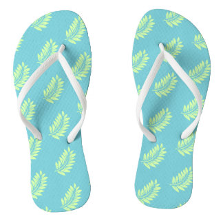 Tongs Aqua Palm Leaf Motif Tropical