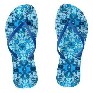 Tongs Aquarelle Abstraite Floral Denim Blue