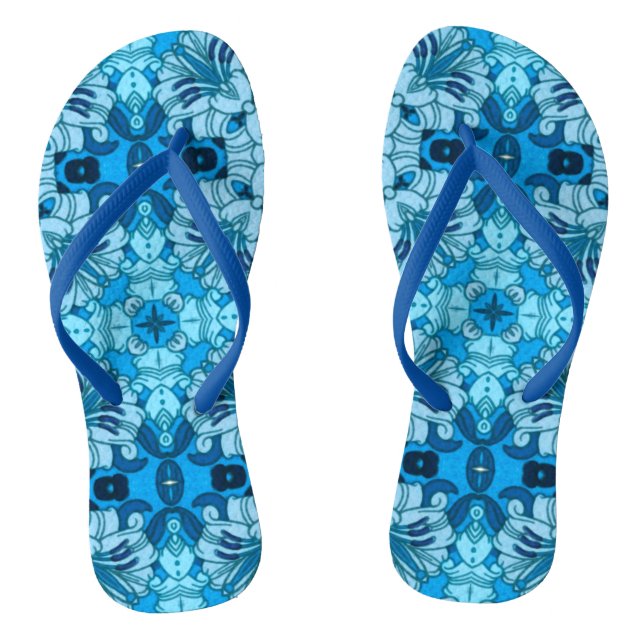 Tongs Aquarelle Abstraite Floral Denim Blue (Semelle)