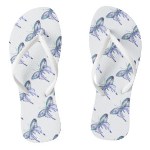 Tongs aquarelle bleu bleu pourpre papillon