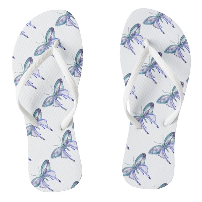 Tongs aquarelle bleu bleu pourpre papillon (Semelle)