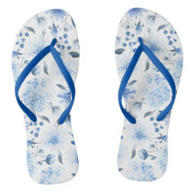Aquarelle bleu et blanc Flore Flip Flop Sandales