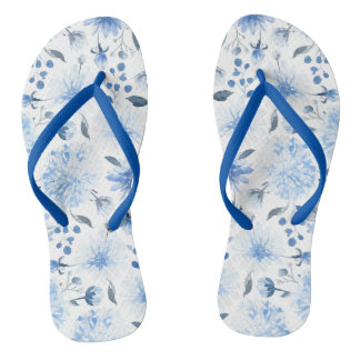 Tongs Aquarelle bleu et blanc Flore Flip Flop Sandales