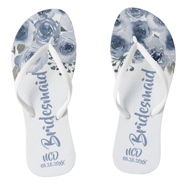 Tongs Aquarelle bleu foncé Peony Bridesmaid Favoriser (Semelle)