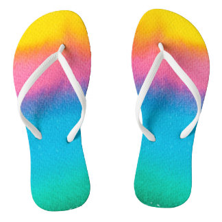 Tongs Aquarelle bleu rose jaune Aqua Plage moderne