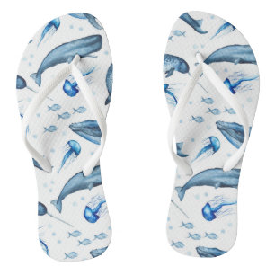 Tongs Aquarelle bleue Animaux marins  Retourner les tong