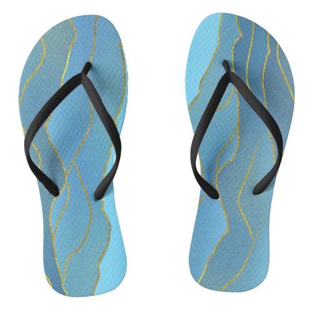 Tongs Aquarelle bleue Gold Line Peinture Abstraite Flip  (Semelle)