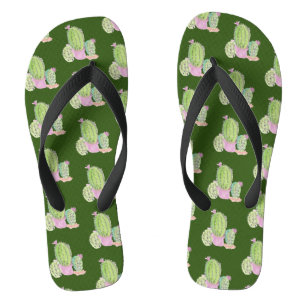 Tongs Aquarelle Cactus Plante Rose vert
