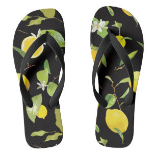 Tongs Aquarelle Citron et Feuille