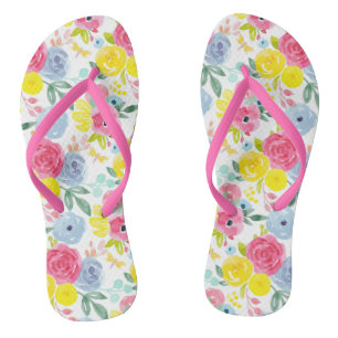 Tongs Aquarelle colorée brillante Motif floral