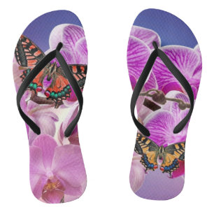 Tongs Aquarelle de fleur d'orchidée rose violet