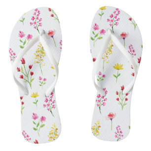 Tongs Aquarelle fleur sauvage Floral Élégant