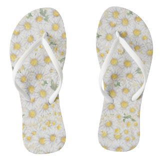 Tongs aquarelle fleurs blanches motif
