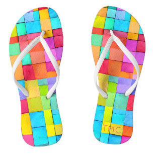 Tongs Aquarelle moderne L'art Abstrait INITIALES Fun lum