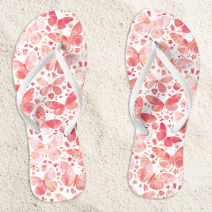Tongs Aquarelle papillon Motif Coral rose