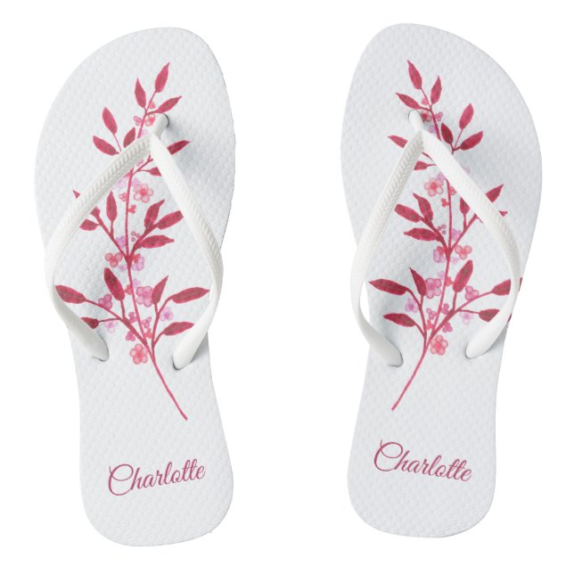 Tongs Aquarelle rose de Bourgogne Nom floral (Semelle)