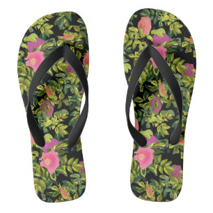 Tongs Aquarelle rose fleurs rose rétro fleurie botanique